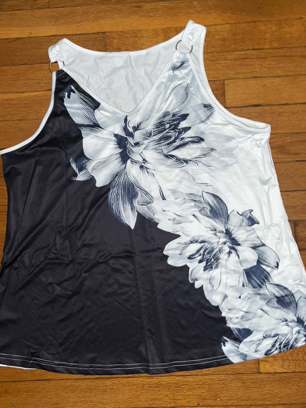 Amazon Black & White Floral Ring-Shoulder Tank Top